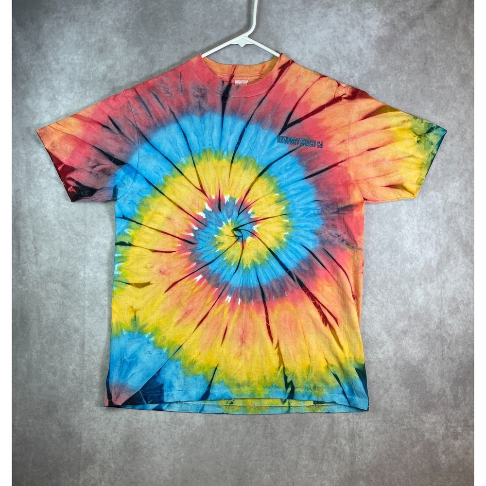 VTG Tie Dye Newport Beach Shirt Adult Medium Rainbow Single Stitch‎ Tee 80s USA
